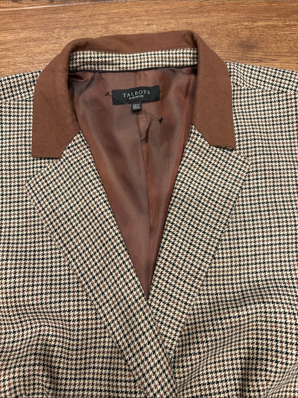 Talbots Plus Petite Relaxed 90s Blazer Autumn Check Brown Houndstooth Women 22wp - Picture 5 of 16